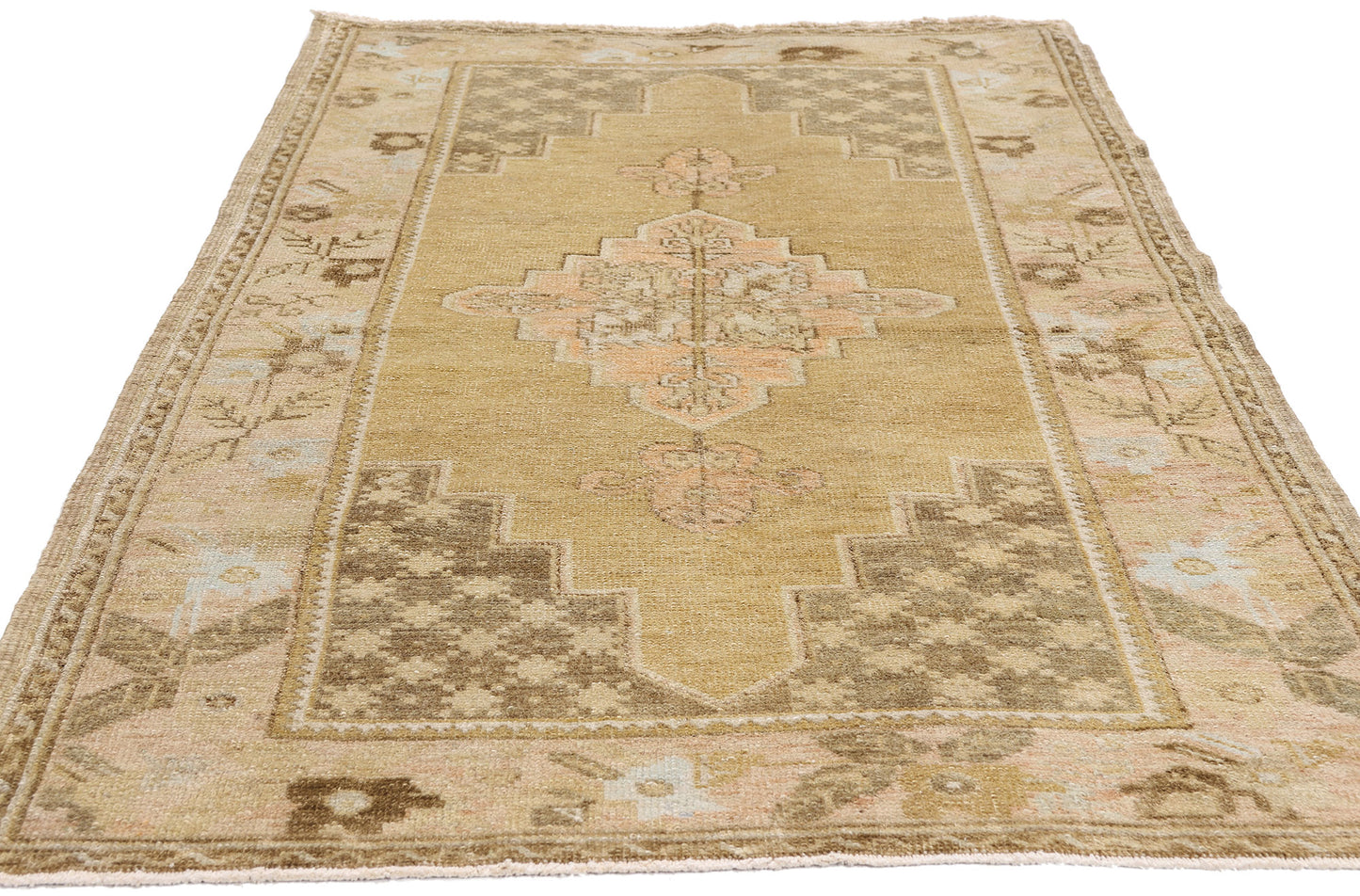 3 x 6 - Tan Vintage Turkish Oushak Rug - 54123