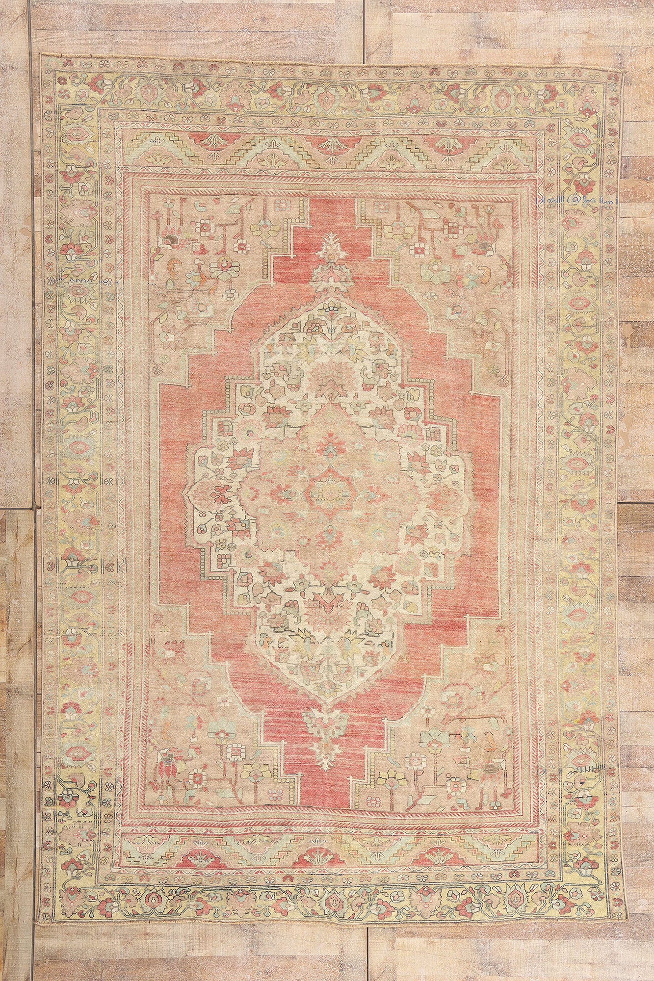7 x 10 - Red Vintage Turkish Oushak Rug - 54124