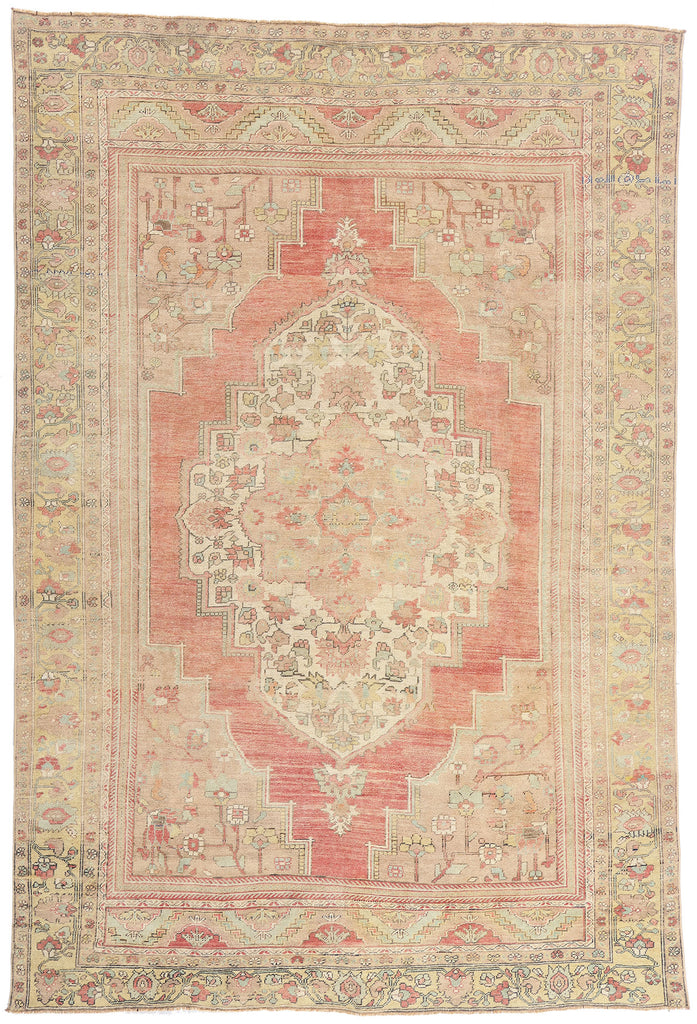 7 x 10 - Red Vintage Turkish Oushak Rug - 54124