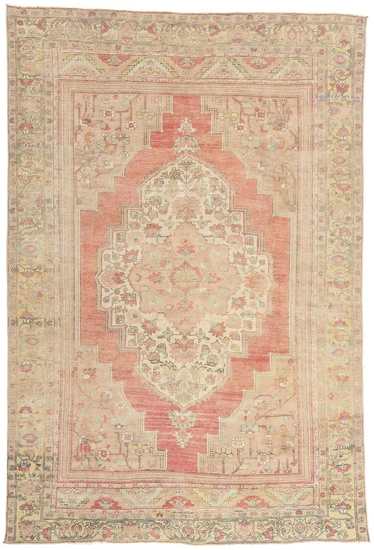 7 x 10 - Red Vintage Turkish Oushak Rug - 54124