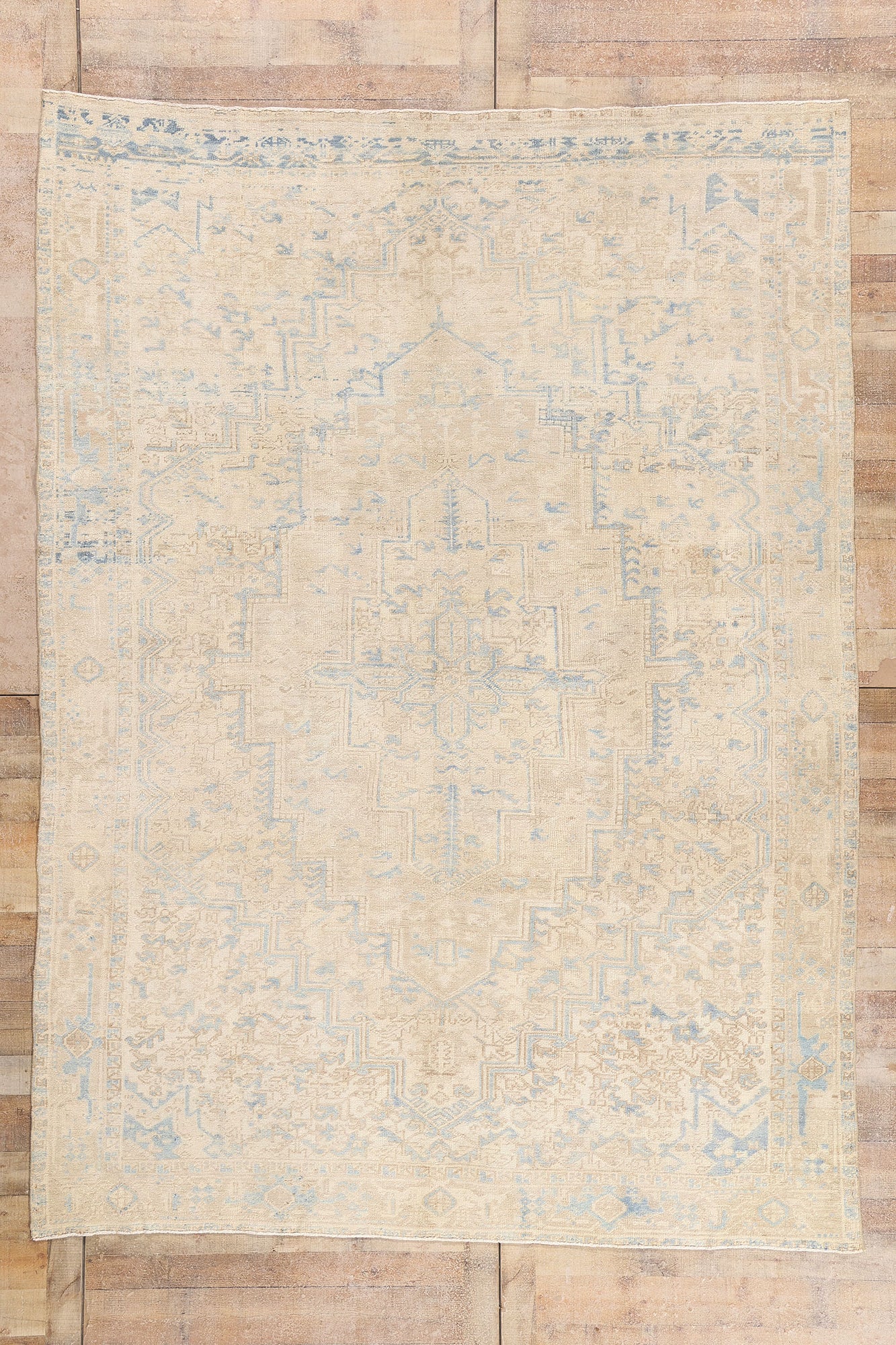 8 x 11 - Beige Vintage Persian Heriz Rug - 54125