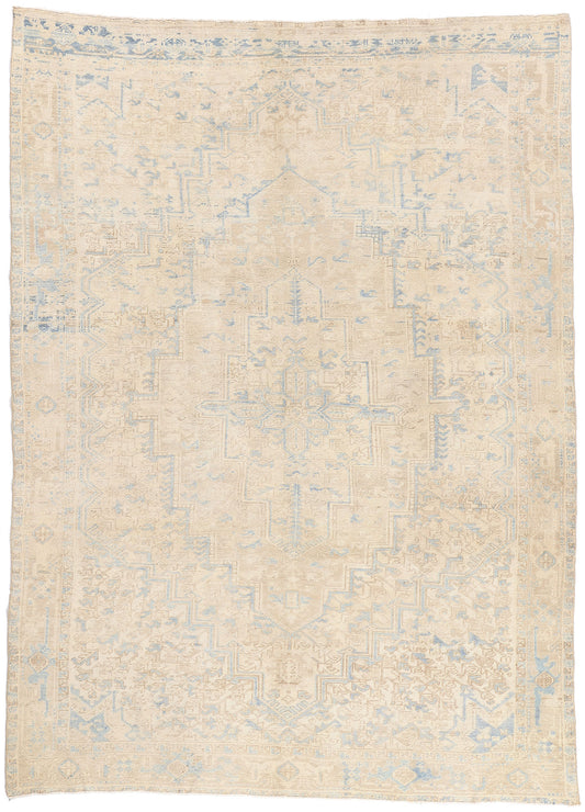 8 x 11 - Beige Vintage Persian Heriz Rug - 54125