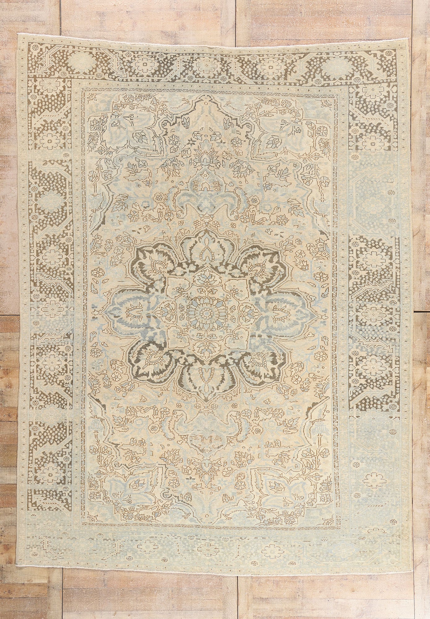 9 x 12 - Beige Vintage Persian Heriz Rug - 54126