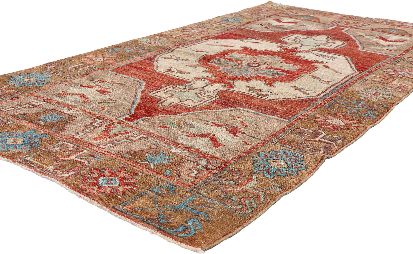 4 x 7 - Red Vintage Turkish Oushak Rug - 54129