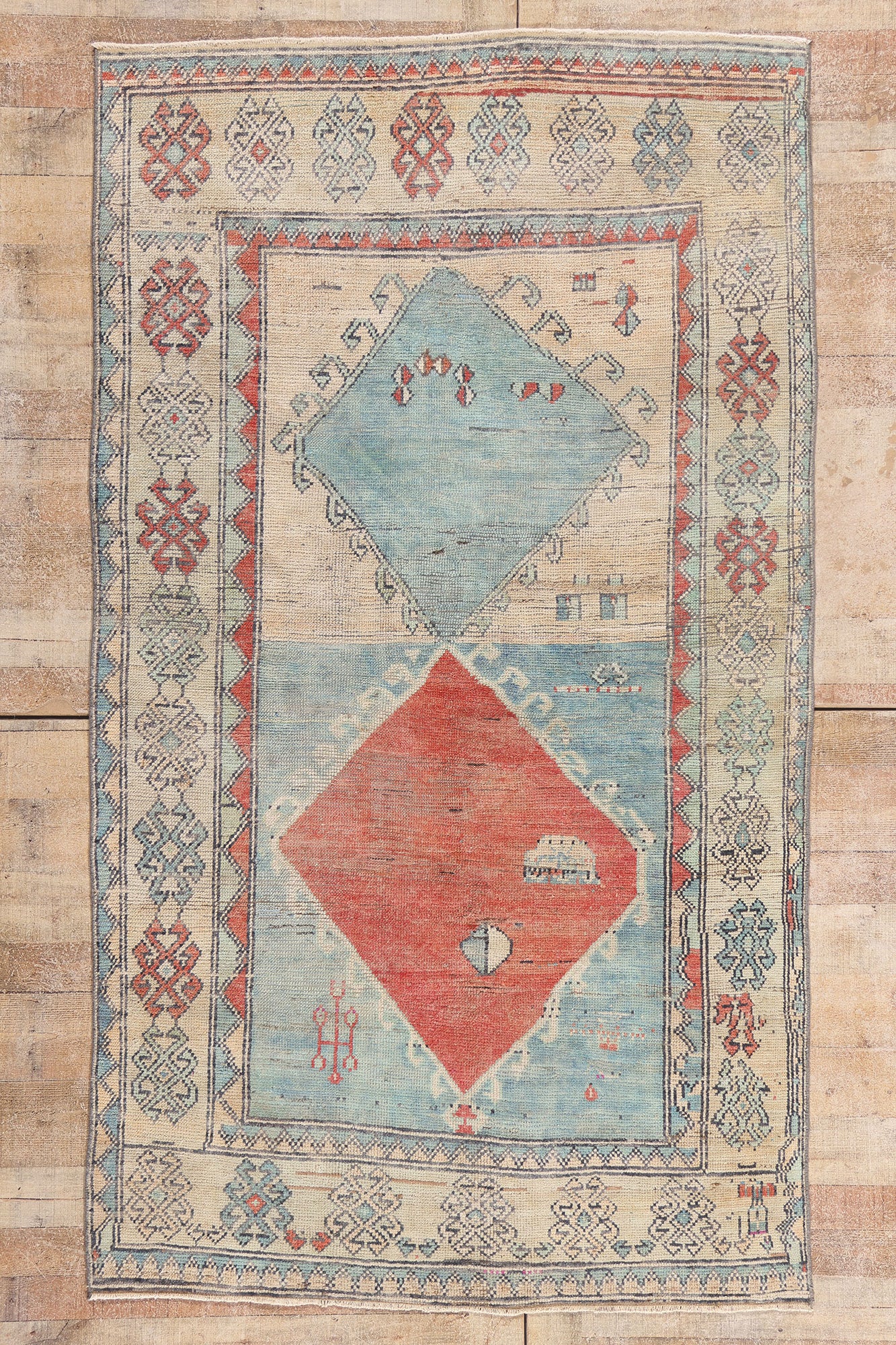 5 x 8 - Blue Vintage Turkish Oushak Rug - 54130