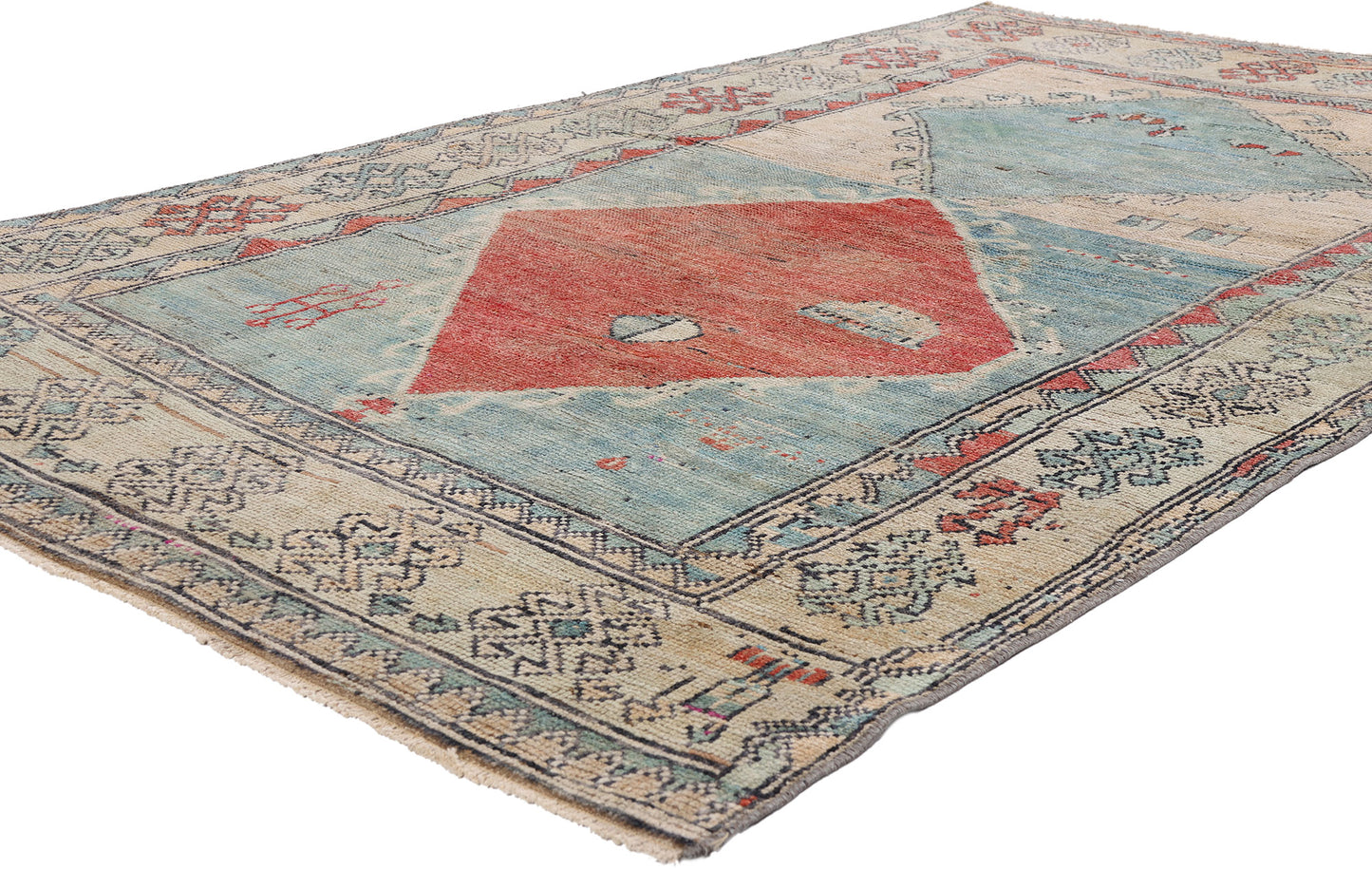 5 x 8 - Blue Vintage Turkish Oushak Rug - 54130
