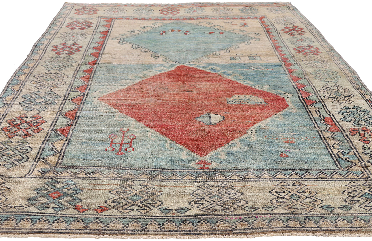 5 x 8 - Blue Vintage Turkish Oushak Rug - 54130