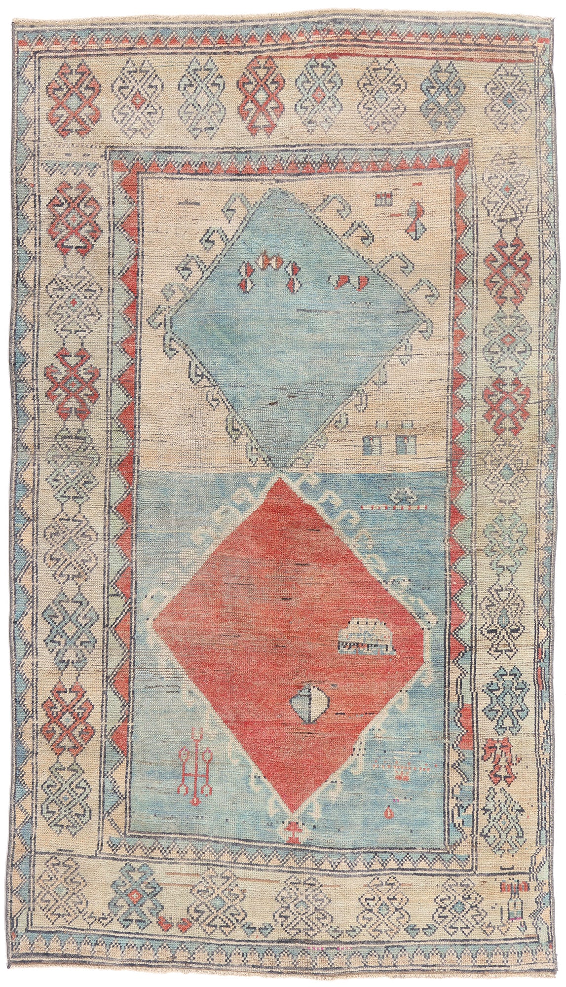 5 x 8 - Blue Vintage Turkish Oushak Rug - 54130