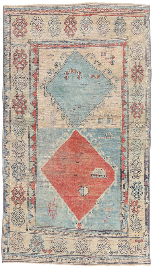 5 x 8 - Blue Vintage Turkish Oushak Rug - 54130