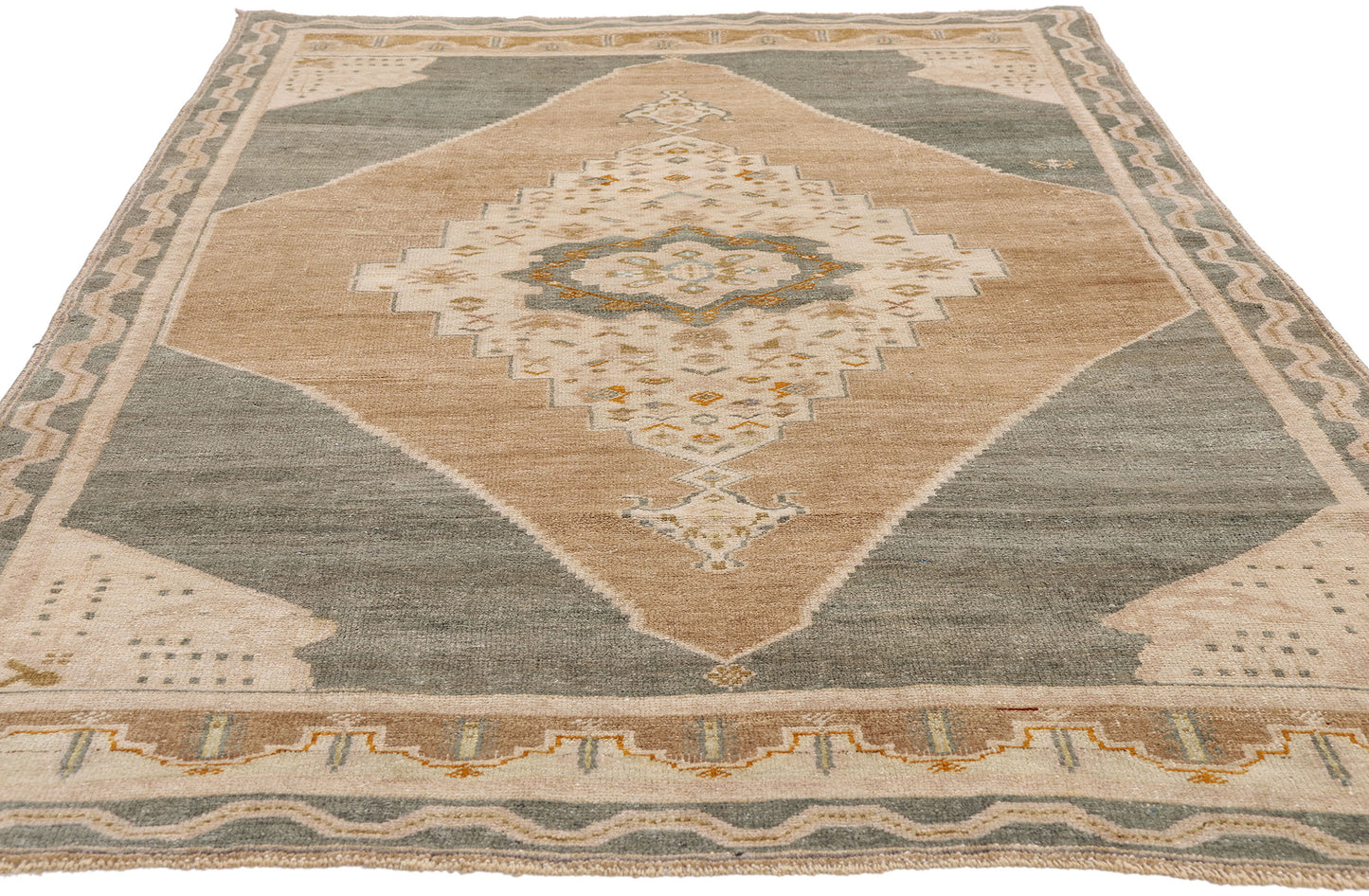 4 x 7 - Brown Vintage Turkish Oushak Rug - 54133