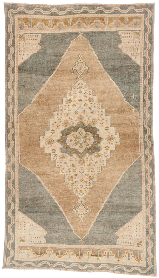 4 x 7 - Brown Vintage Turkish Oushak Rug - 54133