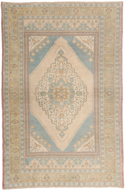 4 x 6 - Beige Vintage Turkish Oushak Rug - 54135