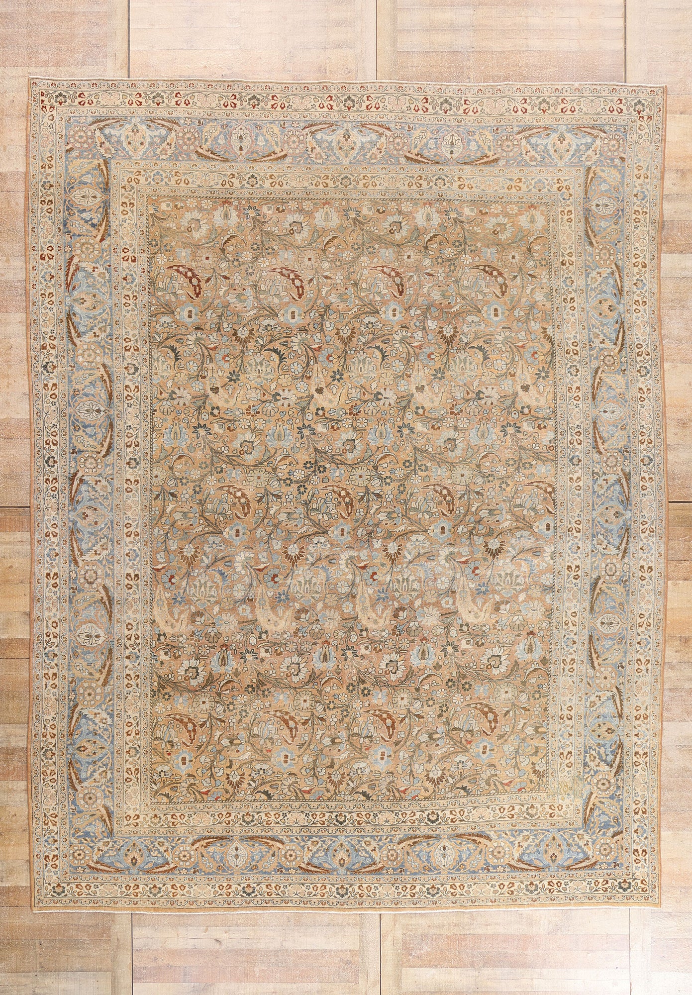 10 x 13 - Tan Antique Persian Mashhad Rug - 54148