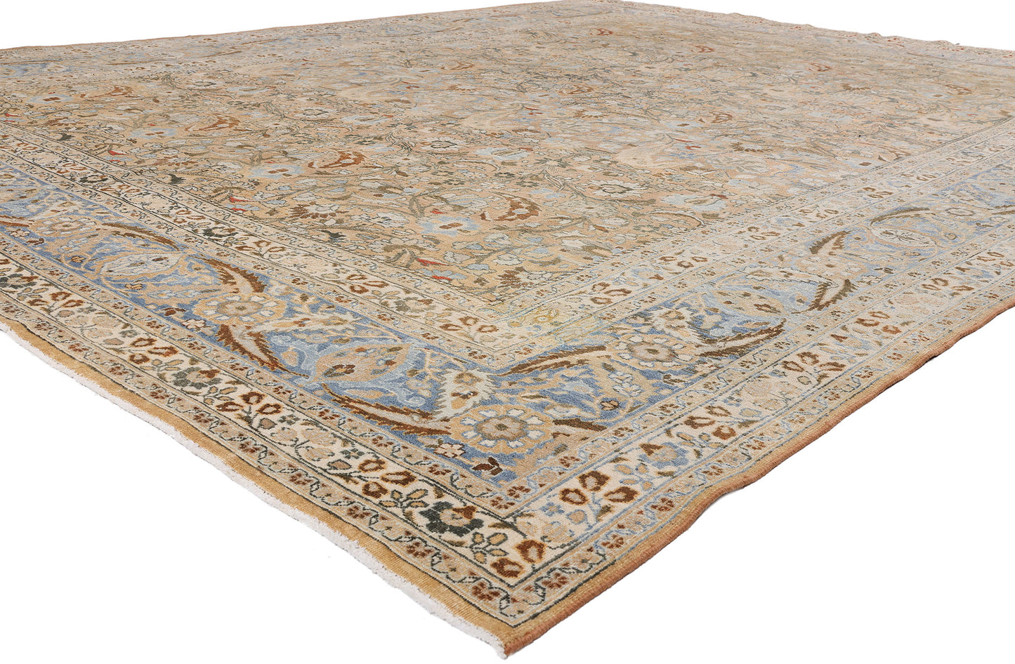 10 x 13 - Tan Antique Persian Mashhad Rug - 54148