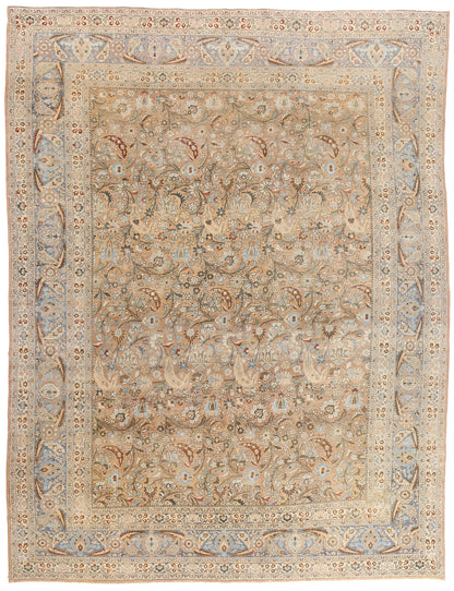 10 x 13 - Tan Antique Persian Mashhad Rug - 54148