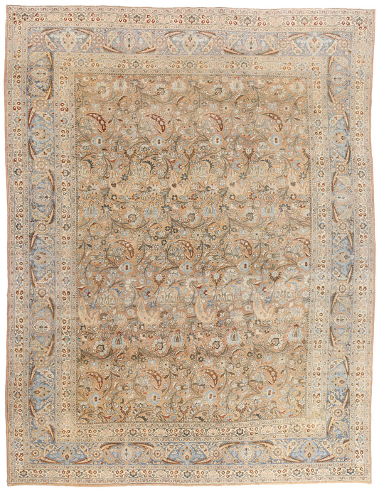 10 x 13 - Tan Antique Persian Mashhad Rug - 54148