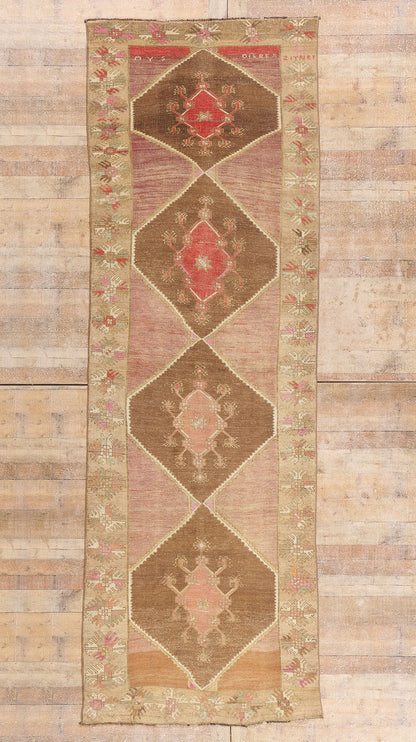4 x 13 - Brown Vintage Turkish Oushak Rug - 54153