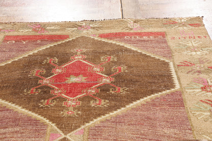 4 x 13 - Brown Vintage Turkish Oushak Rug - 54153