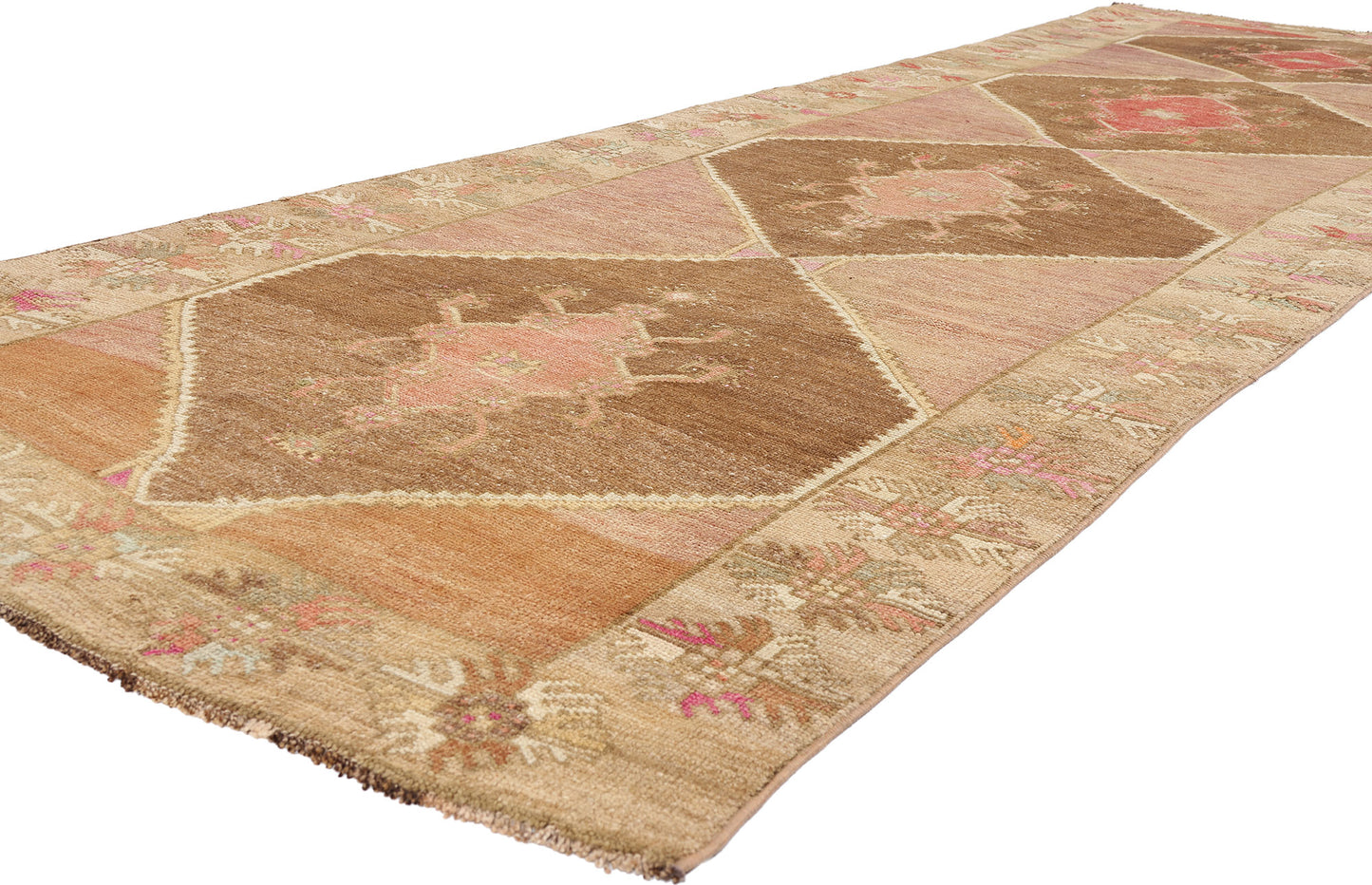 4 x 13 - Brown Vintage Turkish Oushak Rug - 54153