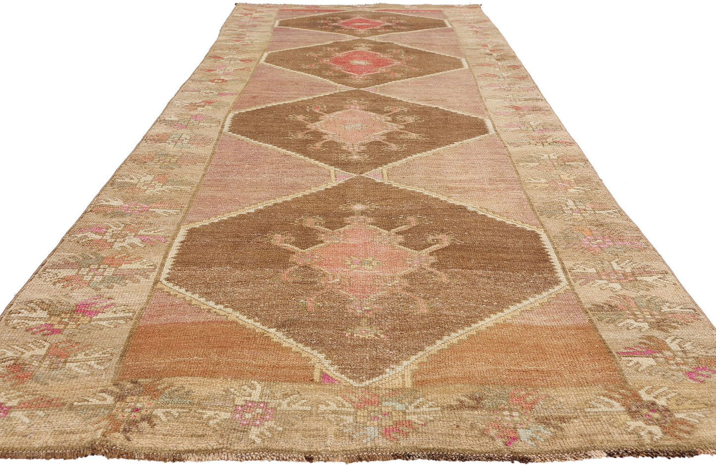 4 x 13 - Brown Vintage Turkish Oushak Rug - 54153