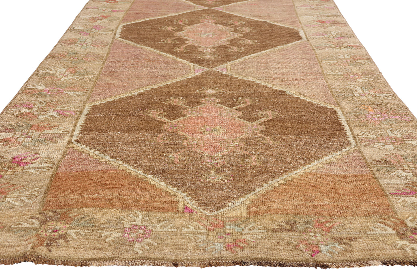 4 x 13 - Brown Vintage Turkish Oushak Rug - 54153