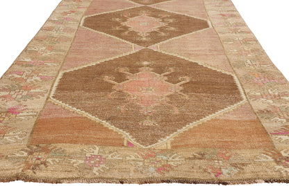 4 x 13 - Brown Vintage Turkish Oushak Rug - 54153