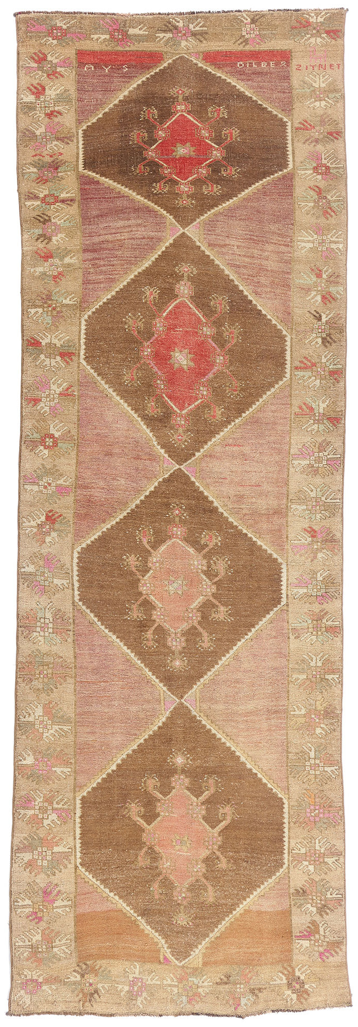 4 x 13 - Brown Vintage Turkish Oushak Rug - 54153