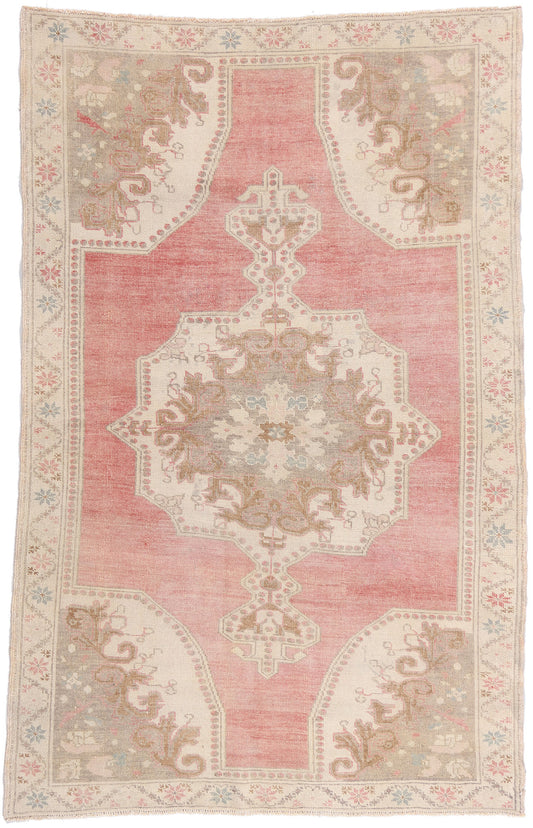 5 x 7 - Red Vintage Turkish Oushak Rug - 54156