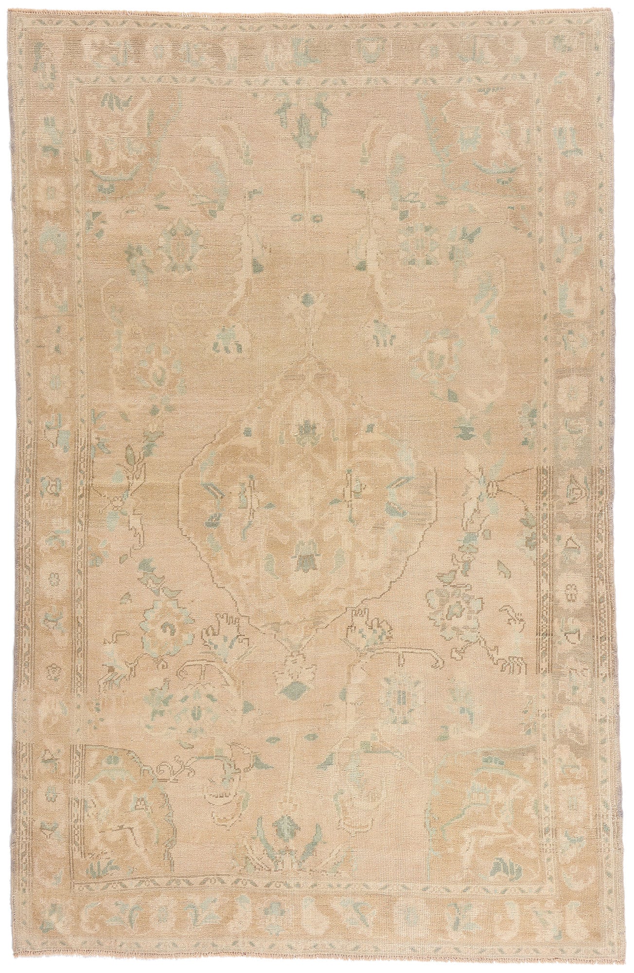 6 x 9 - Tan Vintage Turkish Oushak Rug - 54159