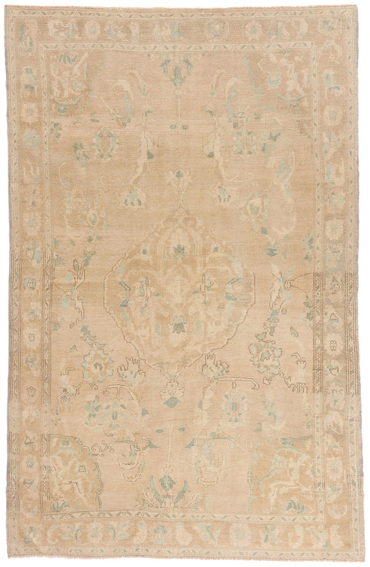 6 x 9 - Tan Vintage Turkish Oushak Rug - 54159
