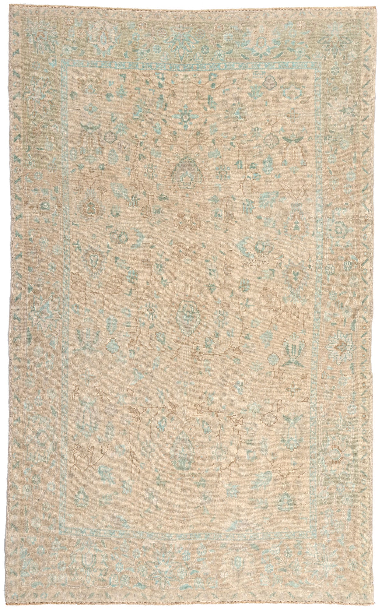 6 x 10 - Tan Vintage Turkish Oushak Rug - 54160