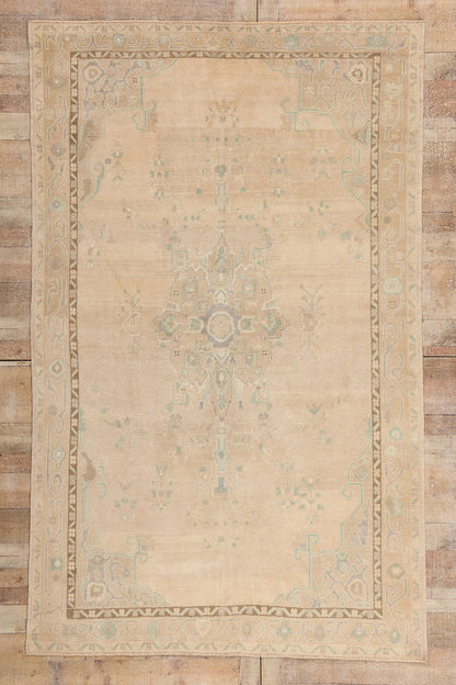 6 x 9 - Tan Vintage Turkish Oushak Rug - 54161