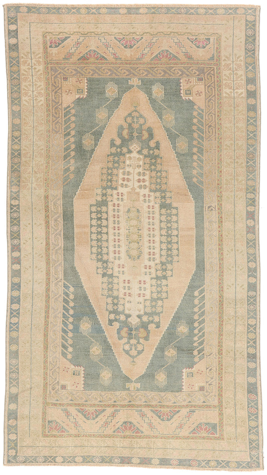 5 x 9 - Beige Vintage Turkish Oushak Rug - 54162
