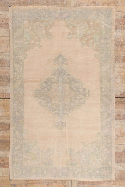 6 x 9 - Beige Vintage Turkish Oushak Rug - 54163