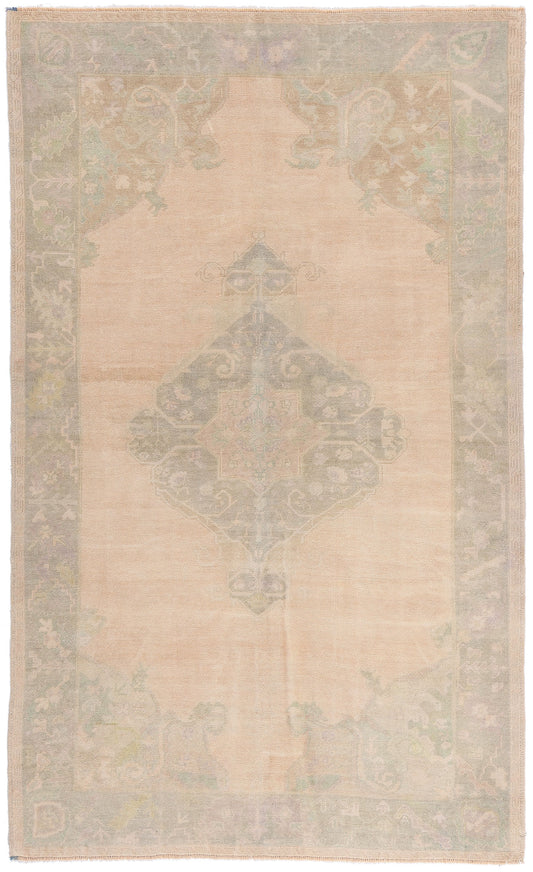 6 x 9 - Beige Vintage Turkish Oushak Rug - 54163