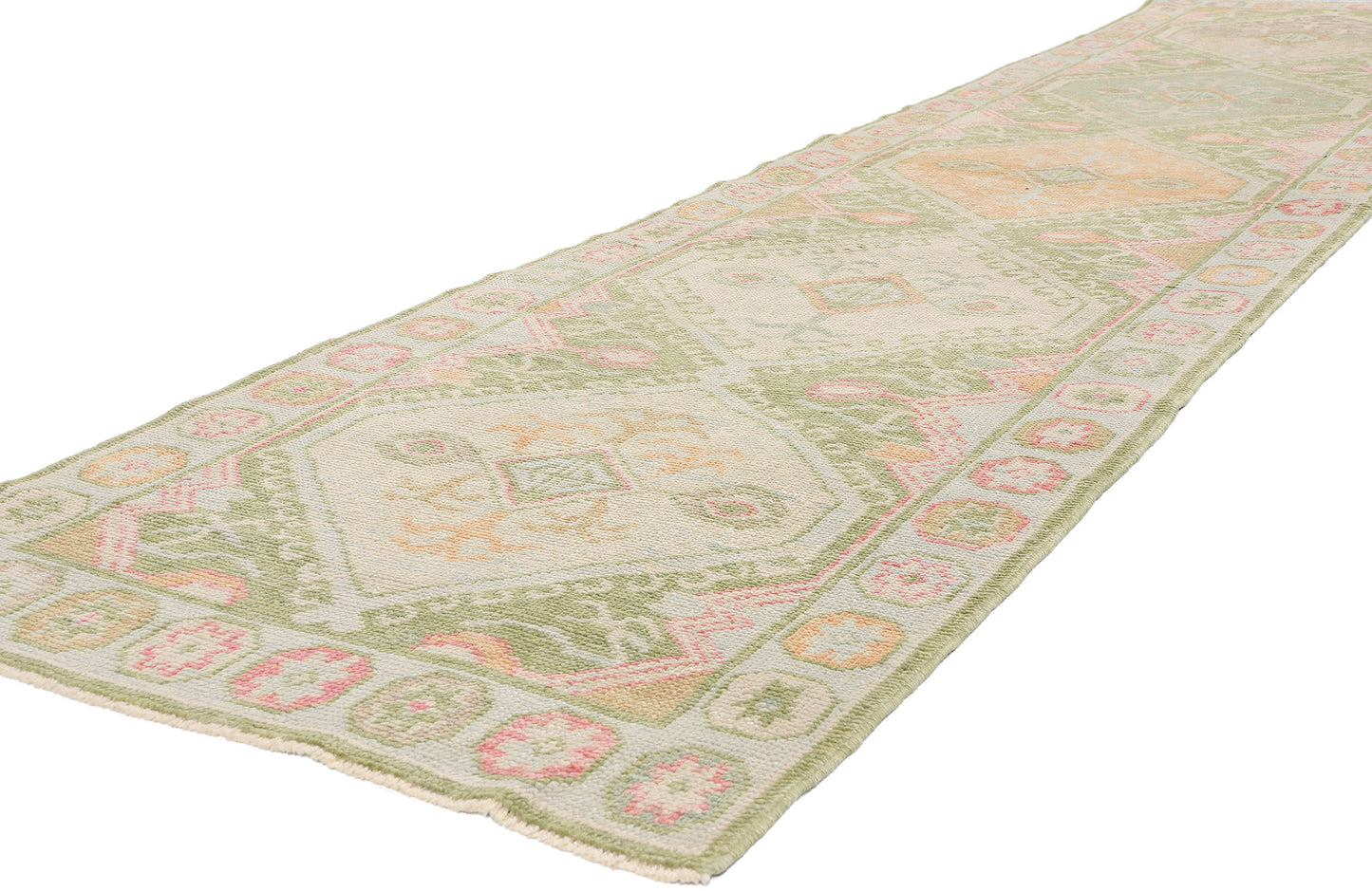 3 x 12 - Green New Turkish Oushak Rug - 54183