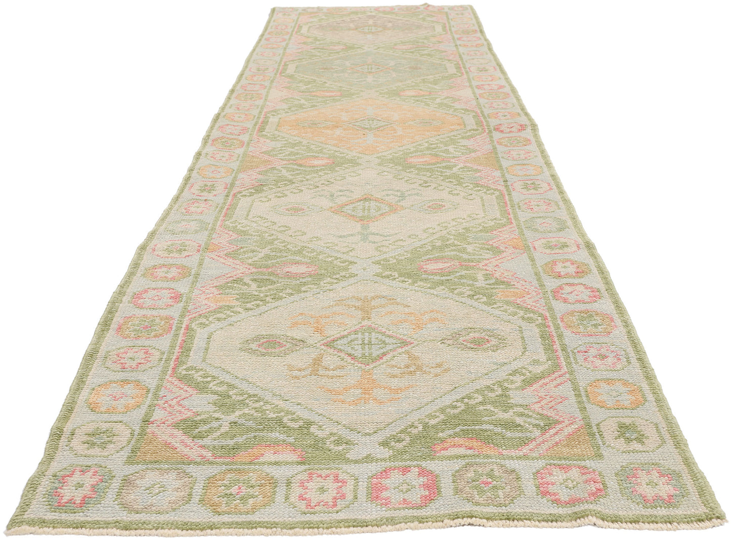 3 x 12 - Green New Turkish Oushak Rug - 54183