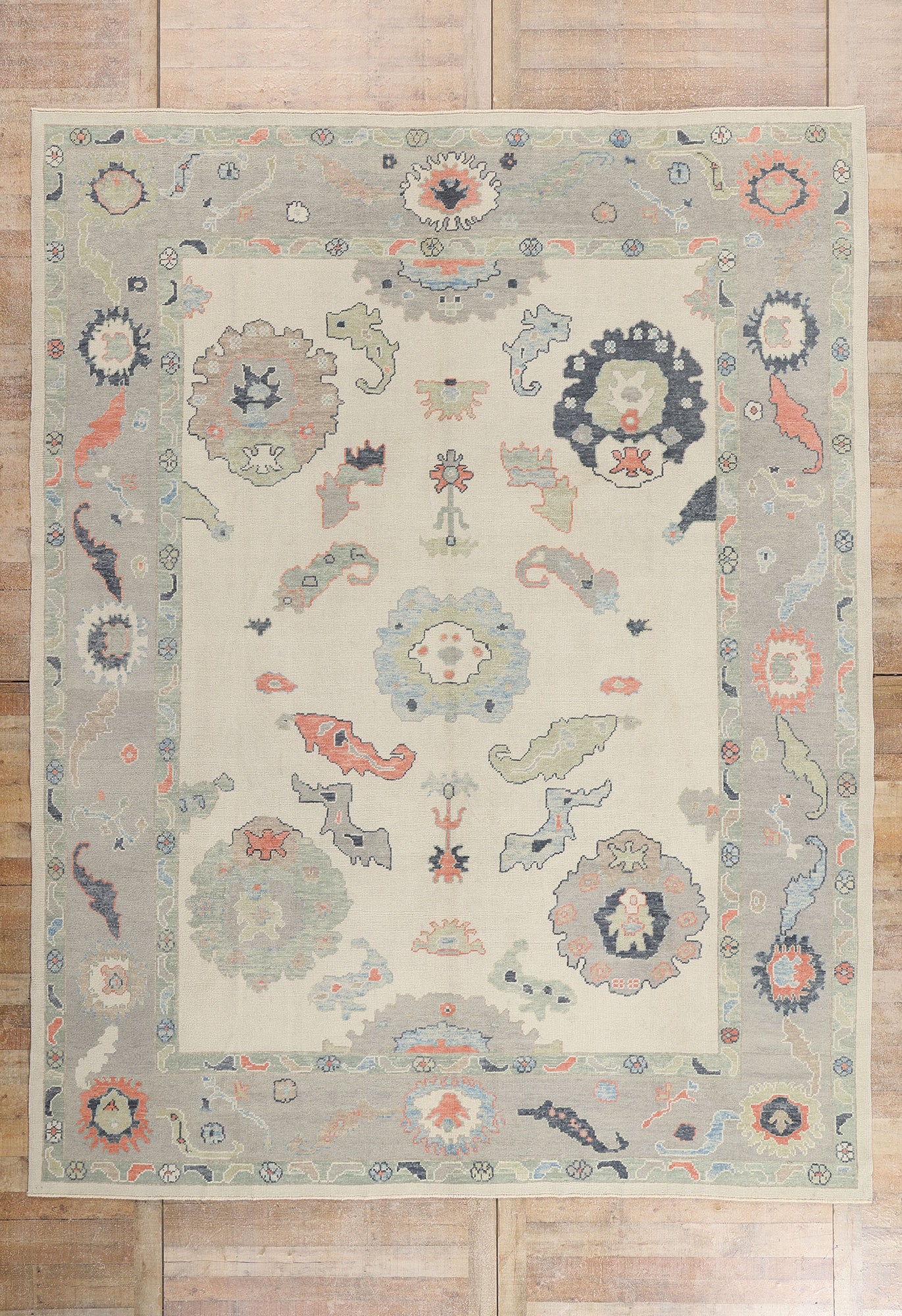 10 x 13 - Ivory New Turkish Oushak Rug - 54186