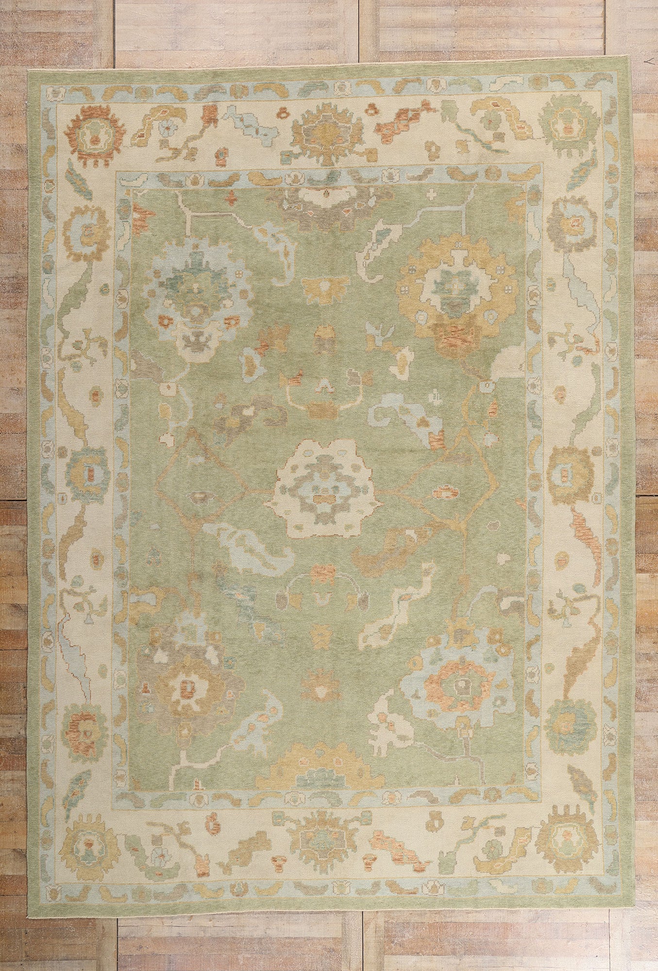 10 x 14 - Green New Turkish Oushak Rug - 54187