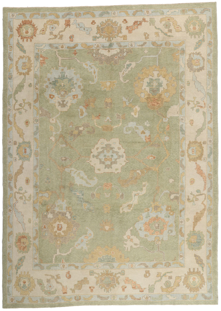 10 x 14 - Green New Turkish Oushak Rug - 54187