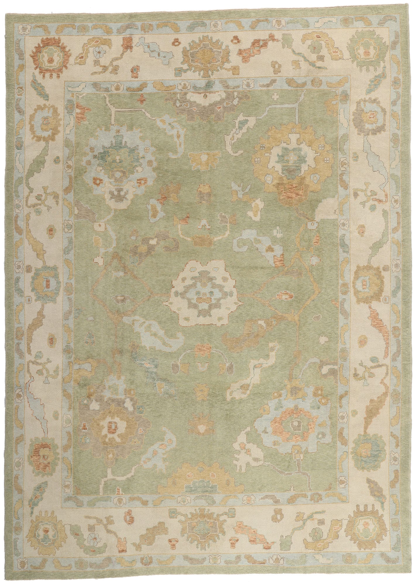 10 x 14 - Green New Turkish Oushak Rug - 54187