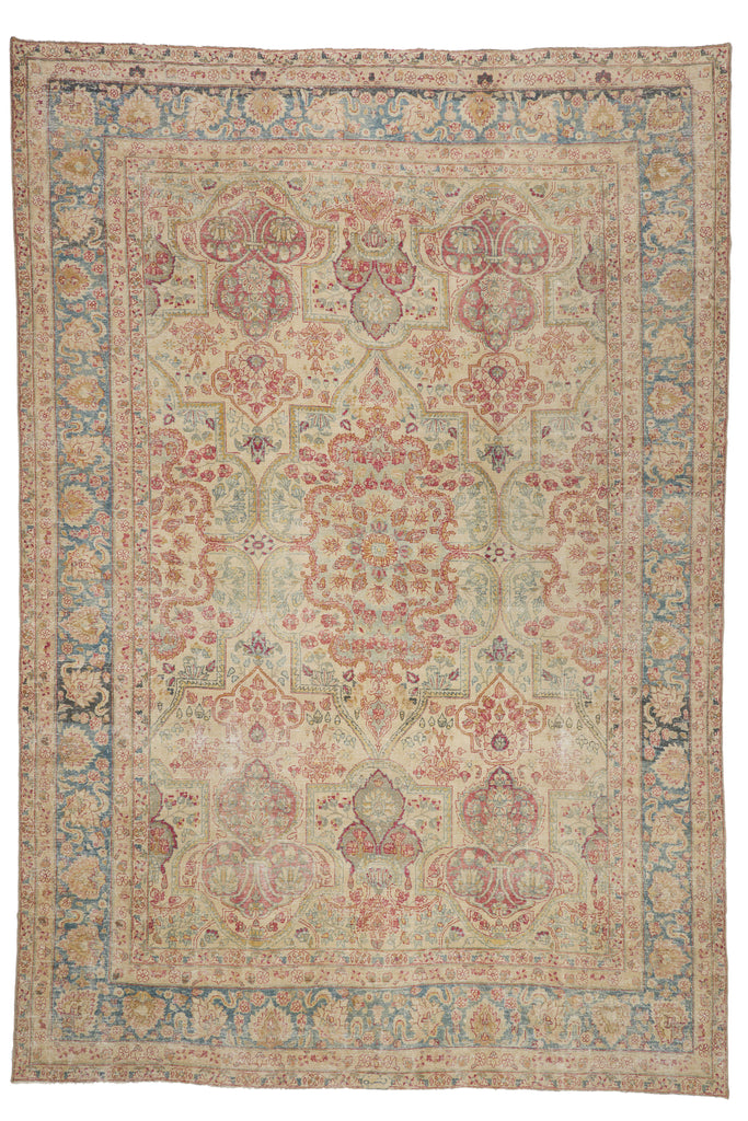 10 x 15 - Beige Antique Persian Yazd Rug - 60841