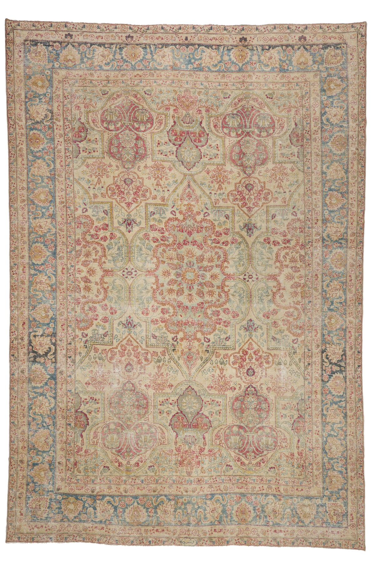 10 x 15 - Beige Antique Persian Yazd Rug - 60841