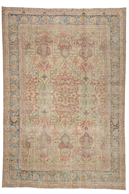 10 x 15 - Beige Antique Persian Yazd Rug - 60841
