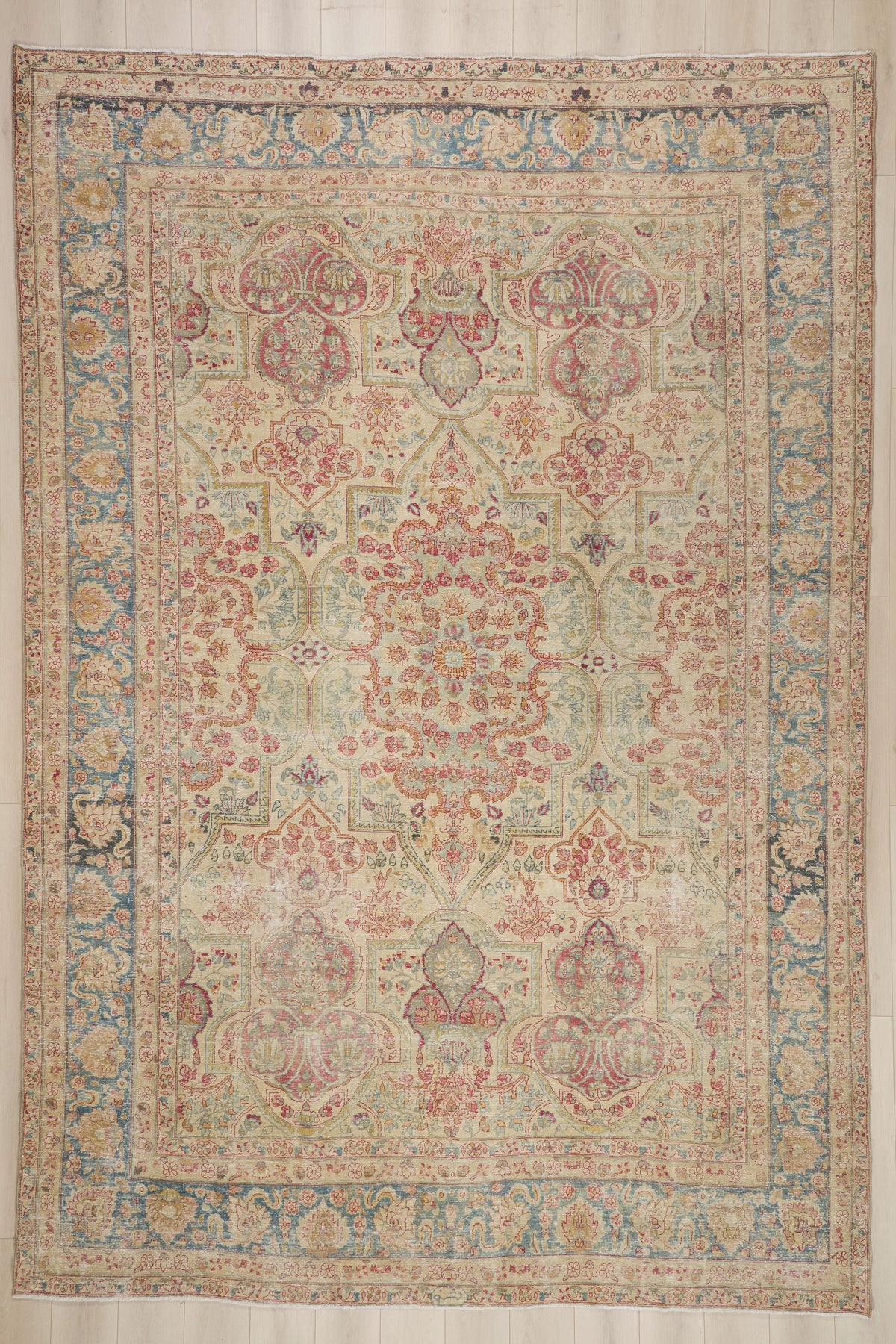 10 x 15 - Beige Antique Persian Yazd Rug - 60841