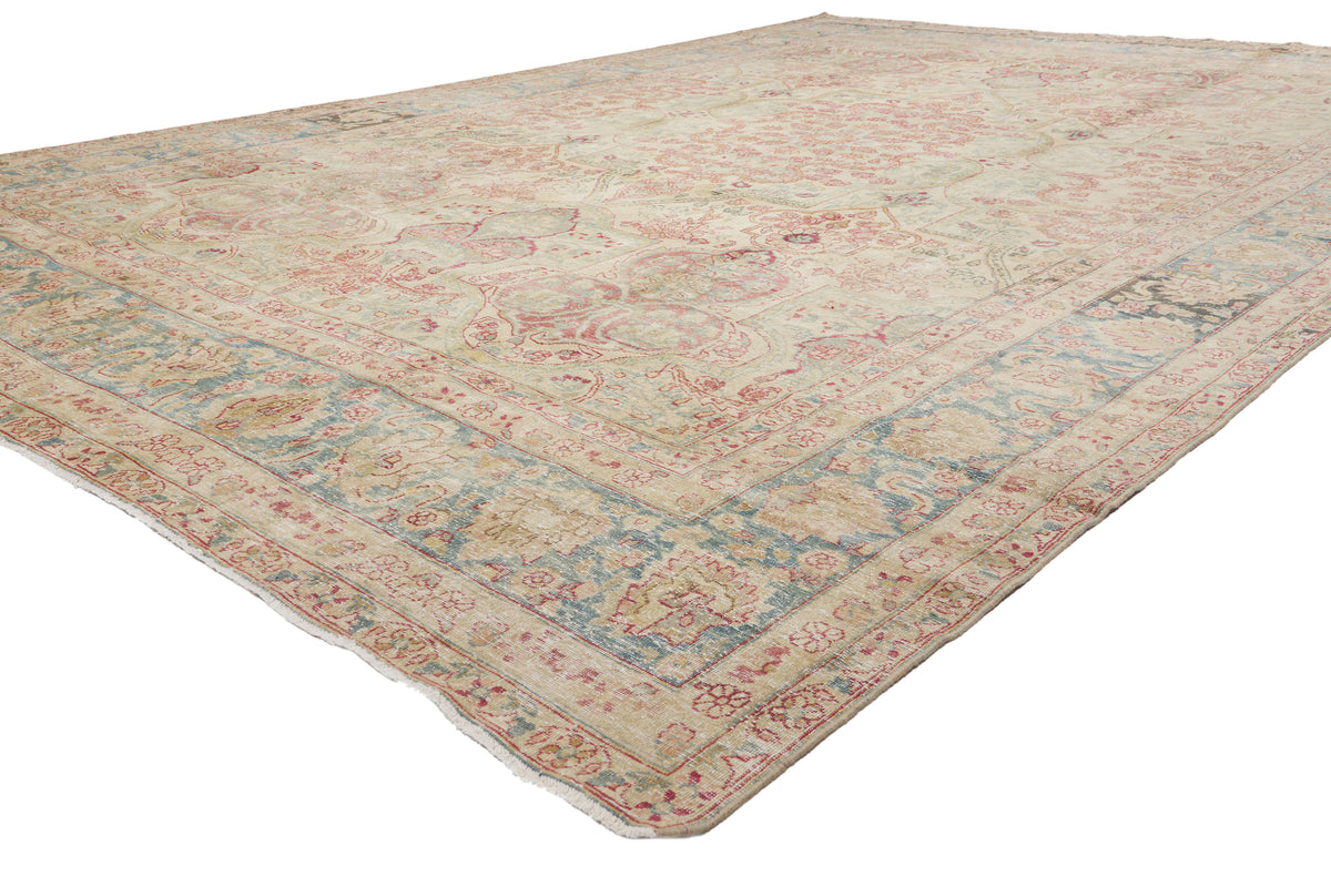 10 x 15 - Beige Antique Persian Yazd Rug - 60841