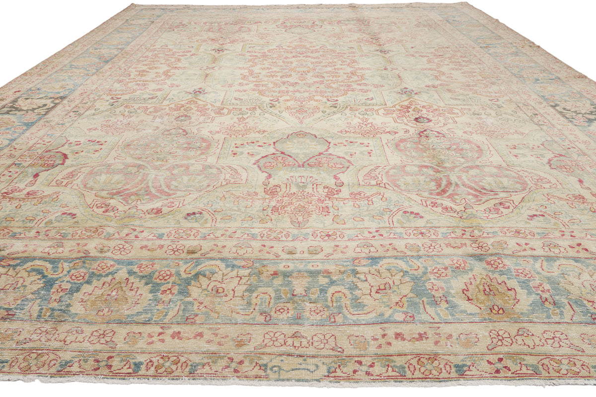 10 x 15 - Beige Antique Persian Yazd Rug - 60841