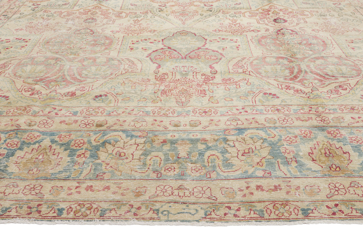10 x 15 - Beige Antique Persian Yazd Rug - 60841