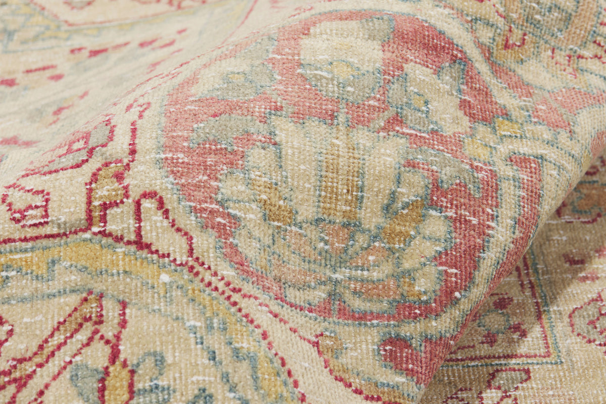 10 x 15 - Beige Antique Persian Yazd Rug - 60841