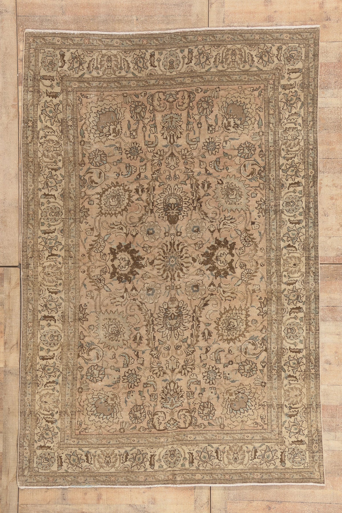 6 x 9 - Brown Vintage Persian Tabriz Rug - 60969